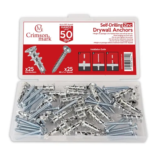 Miniatura 10 de CrimsonMark Juego de 120 piezas de anclajes y tornillos autoperforantes #8 para paneles de yeso #8 x 1-1/4" - Magníficos anclajes de pared