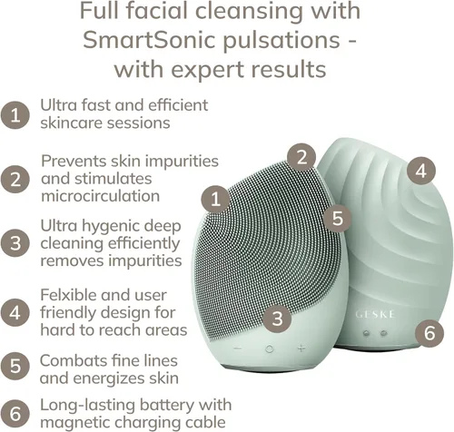 Miniatura 2 de GESKE SmartAppGuided™ Cepillo facial sónico 5 en 1 Cepillo de limpieza facial eléctrico vibratorio Cepillo de silicona suave Limpiador facial