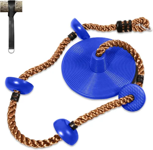 REDCAMP Columpios de cuerda de escalada para árboles, asiento de columpio de disco de plástico resistente para niños y adultos con correa para Azul