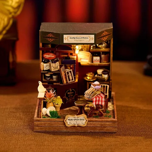 Miniatura 2 de Kit de rincón de libros, kit de casa en miniatura con LED, rompecabezas de madera 3D para adultos, kit de construcción de casa de muñecas, kit