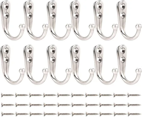 Miniatura 7 de Paquete de 12 ganchos de metal para colgar ropa, chaquetas, batas, toallas, sombreros, llaves, bolsas, tazas, color bronce