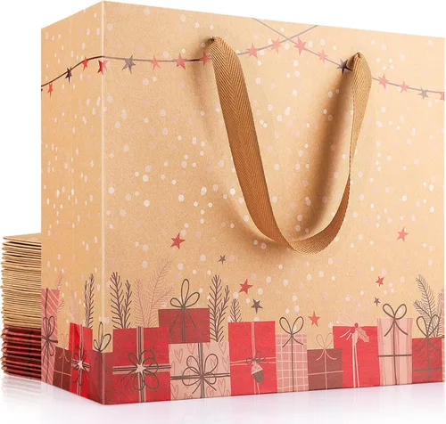 Miniatura 46 de EUSOAR Bolsas de Regalo Grandes Azul Marino, Paquete de 25 - Bolsas de Papel de Compras de 12.5"x4.5"x11" con Asas para Negocios, Manualidades
