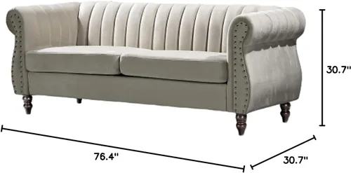 Miniatura 2 de Container Furniture Direct Darsen - Sofá Chesterfield moderno con elegantes brazos enrollados, ribete de cabeza de clavo y acolchado de canal, sofá