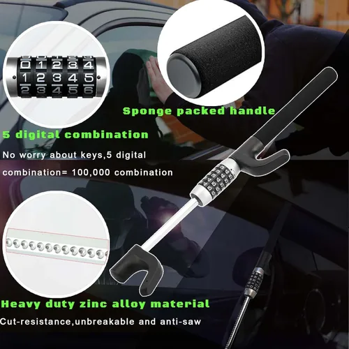 Miniatura 3 de Cerradura de volante, dispositivo antirrobo para automóvil, contraseña sin llave, barra de prevención de robo para automóvil, camiones, SUV