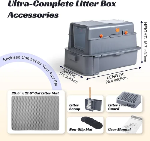 Miniatura 8 de Caja de arena cerrada de acero inoxidable para gatos con tapa y alfombra, caja de arena extra grande para gatos con cajón, caja de metal para gatos