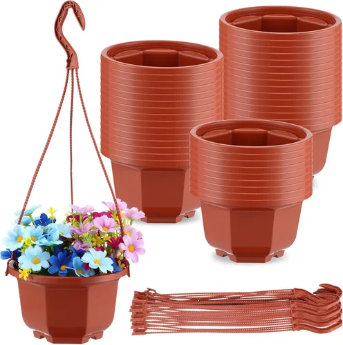 Miniatura 9 de Roshtia 24 piezas de maceta colgante de plástico con gancho, macetas de flores, cestas, soporte de maceta de vivero colgante para plantas de jardín