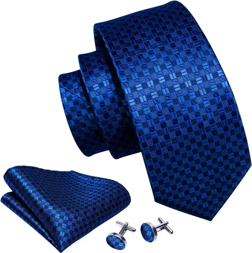 Miniatura 109 de Barry.Wang Juego de corbatas a cuadros para hombre con pañuelo gemelos de rayas clásicas