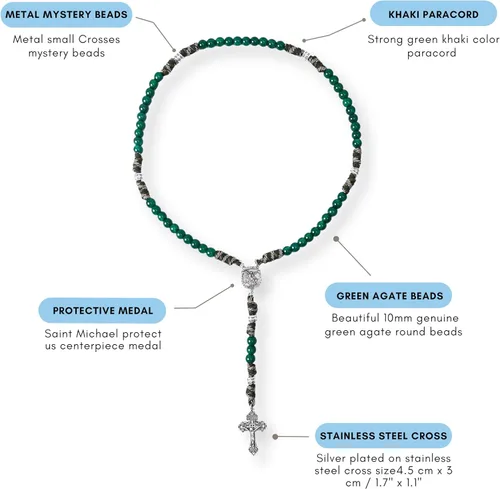 Miniatura 4 de Nazareth Store Rosario de cuerda de paracaídas de San Miguel, collar de rosario resistente y rosario de una década, cuentas de piedra natural