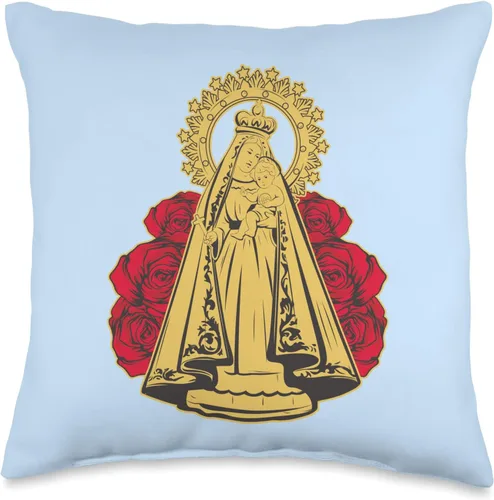 Virgin Mary of Charity. Catholic Cuban Art Virgen de Caridad Del Cobre, Almohada Cuba, 16 x 16 pulgadas, multicolor