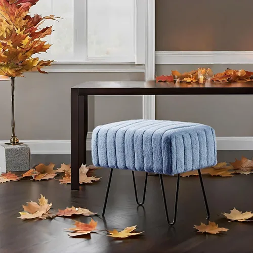 Home Soft Things - Banco otomano de piel sintética azul de visón, 19 x 13 x 17 pulgadas, color espejismo azul, se puede usar como reposapiés, banco