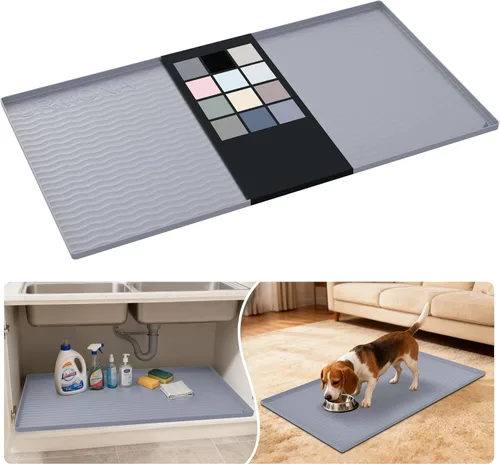 Miniatura 120 de URMONA Tapete de silicona impermeable para debajo del fregadero, 34 x 22 pulgadas, forro para estante de cocina y baño, protector de gabinetes