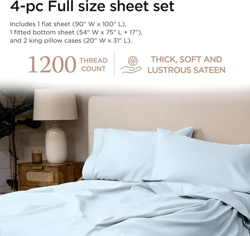 Miniatura 94 de Threadmill Sábanas de Lujo de Algodón Supima, Sábanas de 100% Algodón Suave de 1200 Hilos de Lujo para Cama de Tamaño Completo, Juego de 4 Sábanas