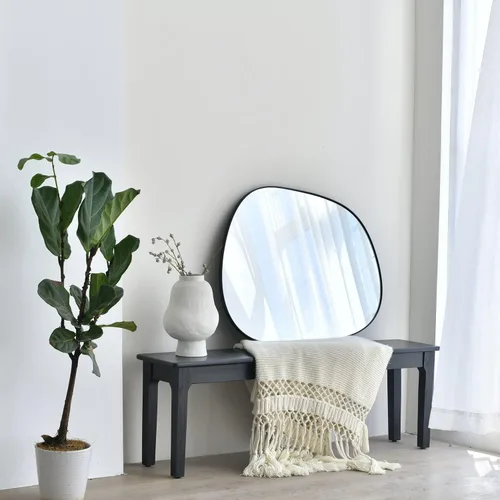 Miniatura 2 de ELEHUME Espejo de pared asimétrico para decoración de 27 x 35 pulgadas, moderno espejo de pared con marco negro para sala de estar, baño, Negro mate