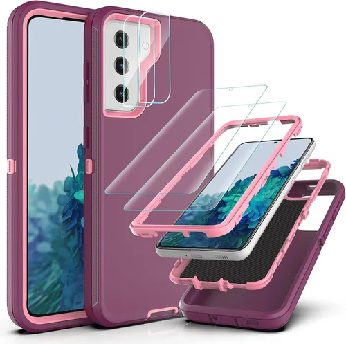 Miniatura 8 de Funda resistente 3 en 1 para Galaxy S21 (no para S21 Plus), con película de TPU flexible y película de lente de cámara, paquete de 2 fundas