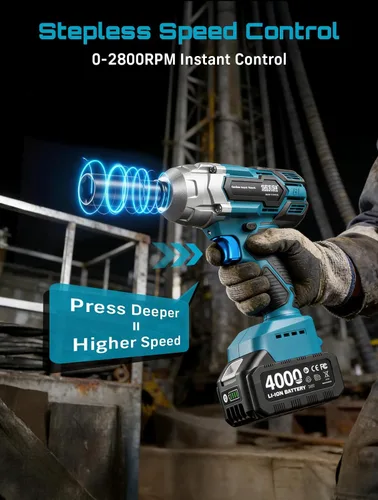 Miniatura 7 de Seesii - Llave de impacto inalámbrica de 1/2 pulgada, alta torsión de 479 pies-libra (650Nm), pistola de impacto sin escobillas, 2500RPM con batería