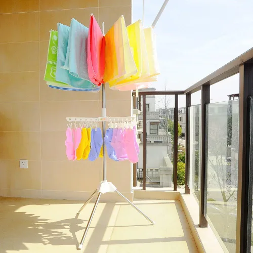 Miniatura 5 de BAOYOUNI Estante de secado de ropa plegable de 2 niveles para interiores y exteriores, con 24 clips y 16 barras de toallas para ropa de bebé