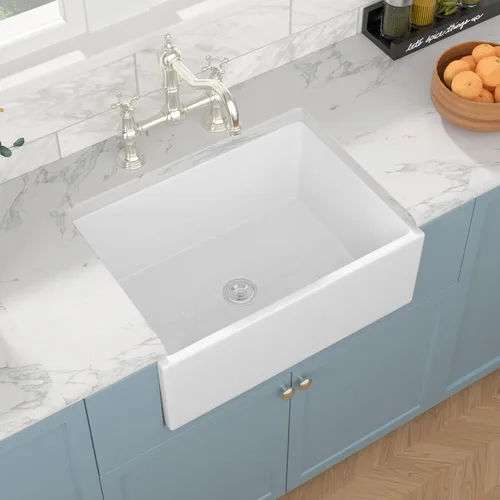 Miniatura 17 de Sarlai - Fregadero de cocina de granja blanco de 33 pulgadas, fregadero de 84 x 51 cm con delantal frontal de cerámica de porcelana vítrea