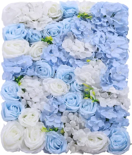 Miniatura 33 de Paneles de flores artificiales para decoración de pared, 6 piezas de rosas falsas, peonía, eucalipto, telón de fondo de pared de rosas para fiesta 6