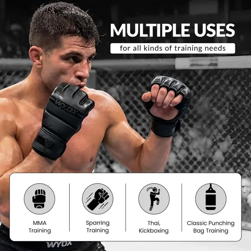 Miniatura 4 de WYOX Guantes MMA para hombres y mujeres – Guantes de boxeo de agarre y combate con diseño de palma abierta, guantes de entrenamiento acolchados sin