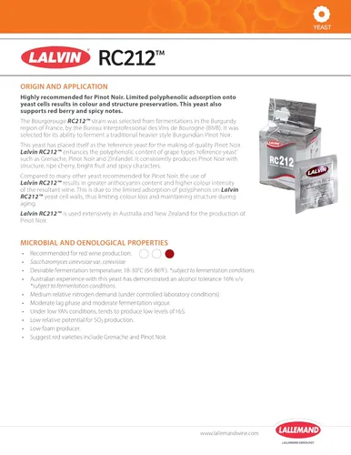 Miniatura 7 de Lalvin HOZQ8-217 Bourgovin RC 212 Saccharomyces cerevisiae paquete de 3 (bolsas de 0.18 oz)