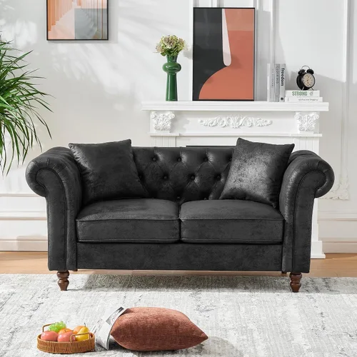 Miniatura 2 de Sofá de dos plazas con tapicería de cuero aireado y acolchado, sofá de brazo enrollado con 2 almohadas, decoración para sala de estar, apartamento