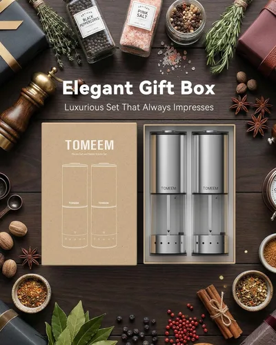 Miniatura 8 de TOMEEM Rechargeable Electric Salt and Pepper Grinder Set, 115ml Large Capacity Stainless Steel Automatic Pepper Mill with Storage Base, LED Display