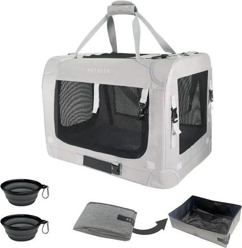 Miniatura 9 de Transportín para gatos extra grande de Petseek con lados blandos, portátil, para perros pequeños, para 2 gatos, 61 cm x 41.9 cm x 40.6 cm, diseño