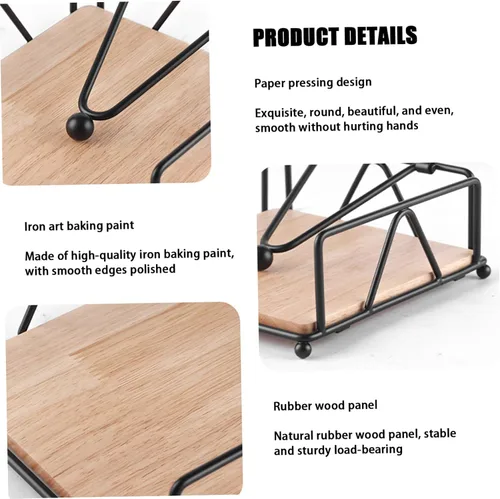 Miniatura 7 de Metal Napkin Holder with Weighted Tension Arm & Wooden Base, Rustic Dispenser for Table & Kitchen, Black