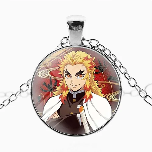 MHTYYDS Demon Slayer kimetsu no Yaiba para Rengoku Kyoujurou - Collar redondo de metal plateado, accesorios para colgante, serie de joyería,