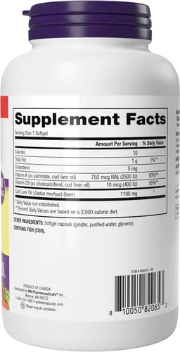 Miniatura 7 de Webber Naturals Super Bacalao - Cápsulas blandas de aceite de hígado de bacalao con vitamina A y vitamina D, 1100 mg de aceite de pescado de hígado