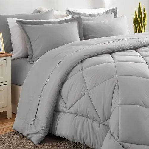 Miniatura 8 de CozyLux Juego de edredón de tamaño matrimonial, gris claro, toda la ropa de cama en una sola bolsa, 7 piezas: edredón, fundas de almohada