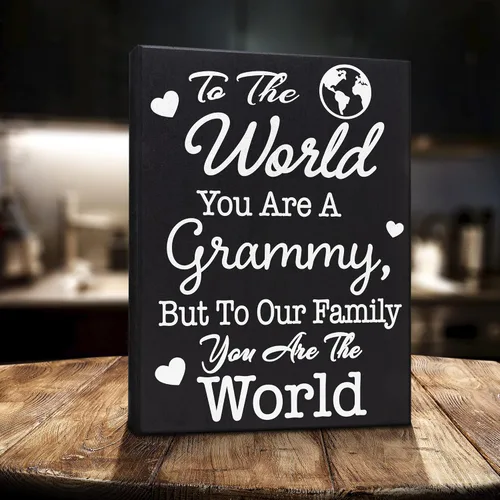 Miniatura 5 de JennyGems Regalos de Grammy – Cartel de madera «To The World You Are A Grammy But To Family You Are World» – Estante sentimental o decoración