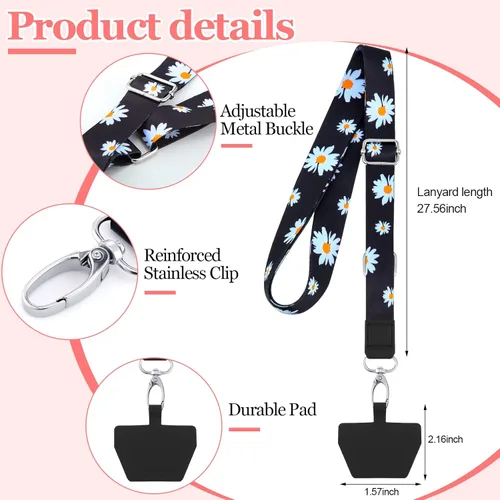 Miniatura 5 de Chinco 5 cordones cruzados para teléfono celular, correa ajustable universal para el cuello y parches para teléfono compatibles con la mayoría