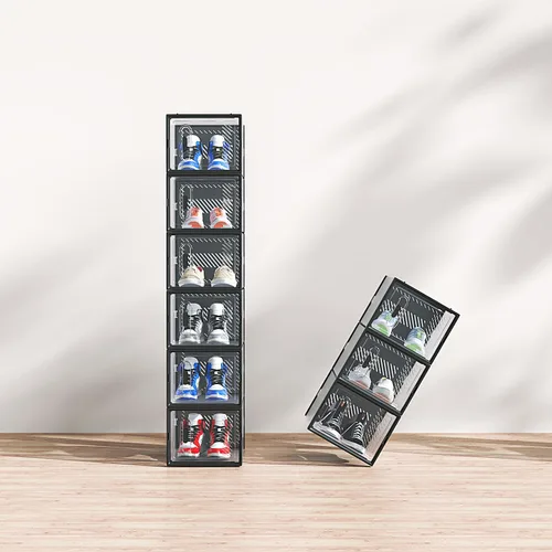 Miniatura 3 de Paquete de 6 cajas de zapatos apilables de plástico transparente, cajas organizadoras de zapatos con tapas para tenis, estuche para zapatos hasta