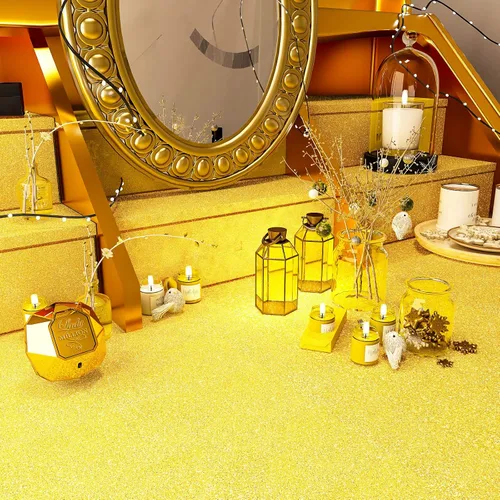 Miniatura 4 de VEELIKE Papel de contacto autoadhesivo de vinilo dorado con purpurina, papel tapiz brillante para pegar y despegar, cubierta de papel de pared