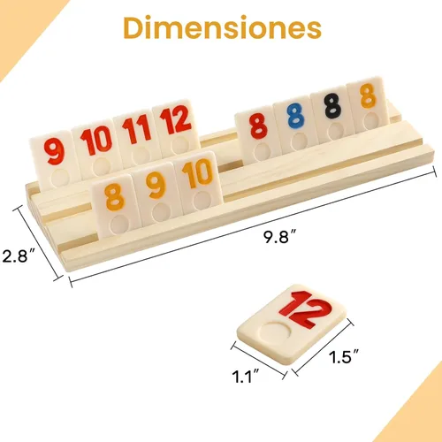 Miniatura 7 de Rummy Cube - Edición para 6 jugadores con 6 bastidores y bandejas de madera, juego de 160 fichas de Rummy de números grandes con funda