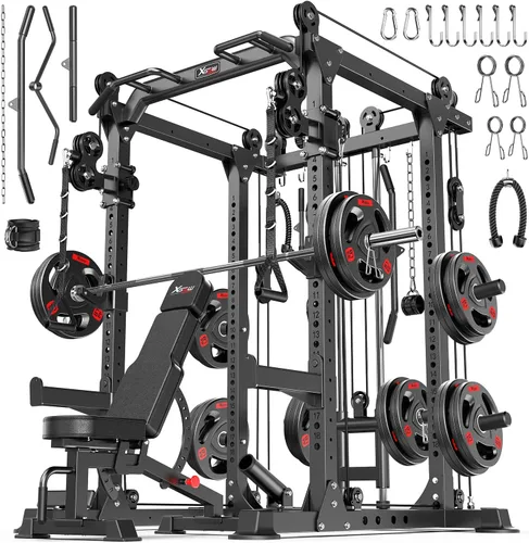 Miniatura 38 de Rack Multiusos para Sentadillas, Conjunto de Rack de Pesas Smith Machine con Sistema de Crossover de Cables, Racks de Potencia para Gimnasio en L04