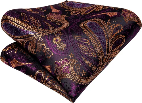 Miniatura 68 de Hi-Tie Corbatas de seda para hombre, diseño de cachemira a rayas, con bolsillo, gemelos cuadrados, conjunto formal de negocios