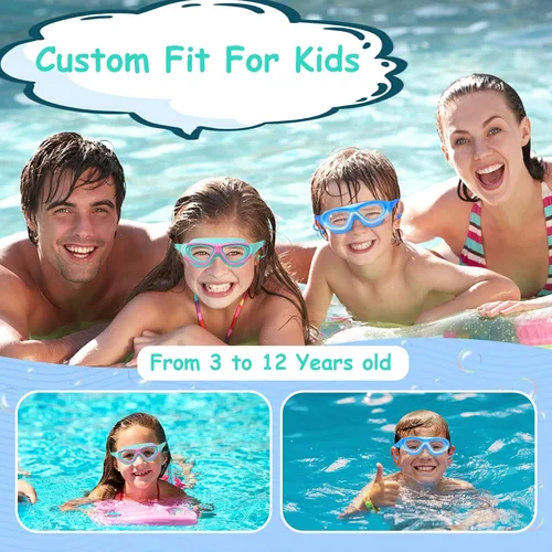Miniatura 7 de Vvinca Gafas de natación para niños de 3 a 12 años, diseño mejorado 2024 con tapón para la oreja y la nariz, visión amplia, antivaho sin fugas