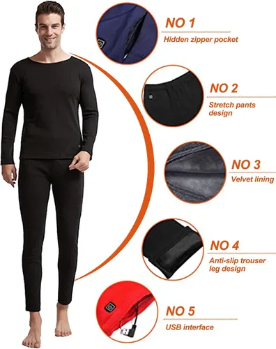 Miniatura 4 de TRUNYAQI Conjunto de ropa interior térmica térmica eléctrica para hombre, ropa interior deportiva de invierno al aire libre con batería