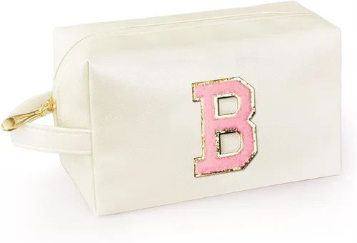 Miniatura 54 de Bolsa de maquillaje personalizada con inicial con asa, bolsa de cosméticos de preparación con bolsillo interior con cremallera, 8, 9, 10, 11, 12