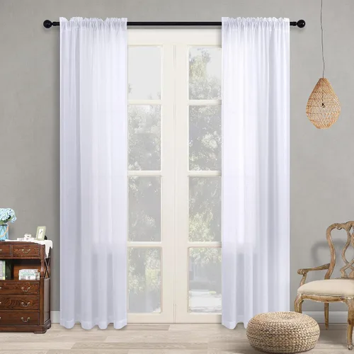 Miniatura 65 de KOUFALL Juego de 2 cortinas de puerta francesa, cortinas de lino para puerta/ventana, cortina transparente boho para cristal lateral delantero