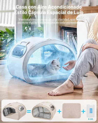 Miniatura 2 de Pecute Casa de refrigeración para gatos, con alfombrilla de refrigeración para perros pequeños, cama interior para gatos con aislamiento y 6 bolsas