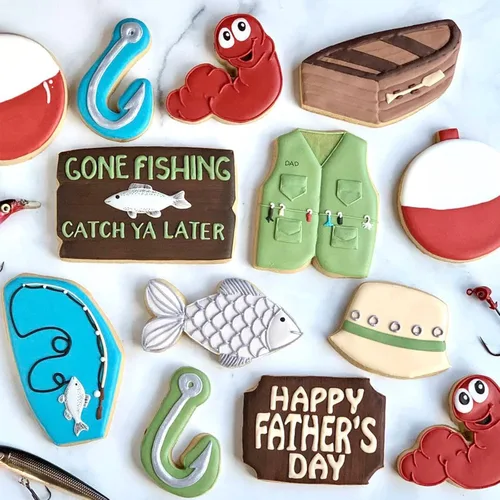 Miniatura 2 de Juego de 7 piezas de cortador de galletas de pesca Gone, de acero inoxidable, camiseta deportiva Fis de bastón de caramelo, moldes de galletas