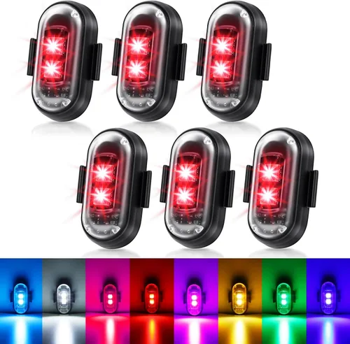 6 piezas de luces estroboscópicas LED inalámbricas con mando a distancia, 8 colores IP65 impermeables anticolisión, luz estroboscópica LED con carga