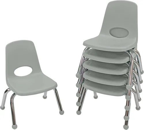 Miniatura 80 de FDP 16" Silla apilable escolar, silla de estudiante apilable con patas de acero cromado y ruedas; para aprendizaje en casa o en el aula - Gris claro