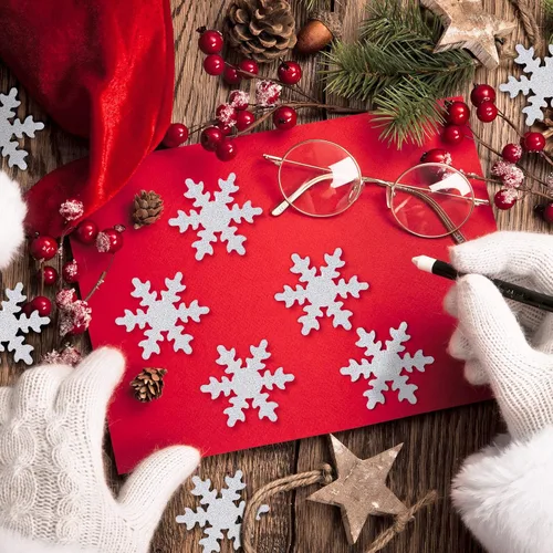 Miniatura 6 de Skylety 100 piezas de confeti grande de copo de nieve de 1.97 pulgadas, confeti de Navidad con purpurina de doble cara, decoración de mesa de fiesta