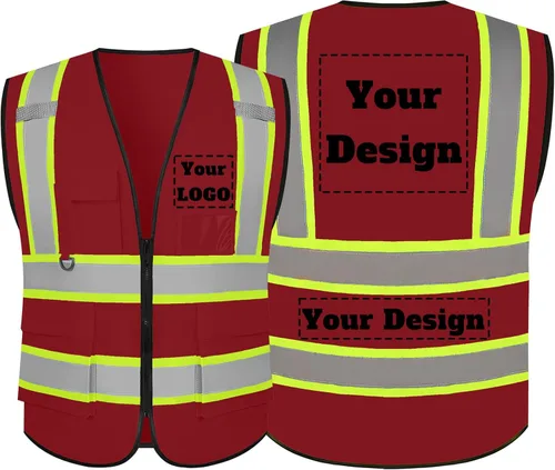 Miniatura 31 de Chaleco de seguridad personalizable con logotipo con 5 bolsillos y cremallera reflectante de alta visibilidad clase 2 ropa de trabajo al aire libre