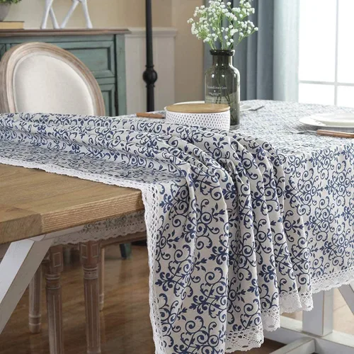 Miniatura 18 de LeLehome Elome - Mantel cuadrado de estilo bohemio vintage de 36 pulgadas, con encaje de lino y algodón, lavable, para cena y pícnic, cubierta