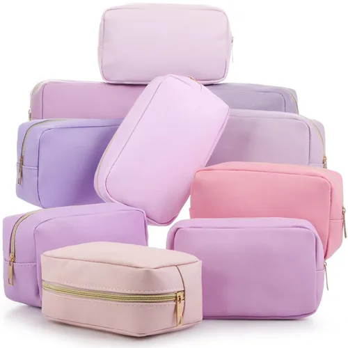 Miniatura 16 de Sweetude 10 bolsas de maquillaje a granel para mujeres, regalo preparatorio, bolsa de cosméticos de piel sintética, pequeña bolsa de aseo